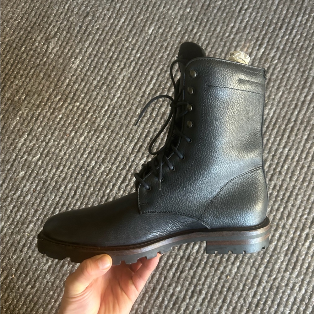 Pebbled Black Leather Men's Weatherproof Combat Boots - Picture 7 of 11
